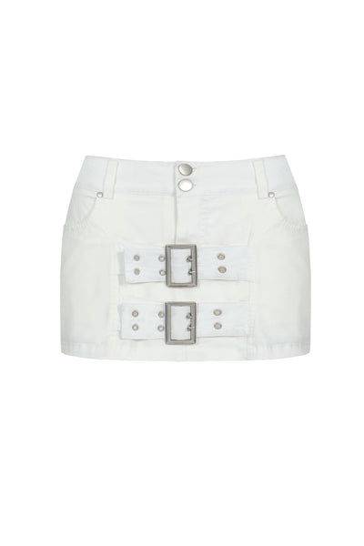 [PAKUA] / ☆ 24FW RIBBON BUCKLE CARGO SKIRT / WHITE WEAIXIMIUNG Trendy 2024 Women Skirts Knee Length With Zipper